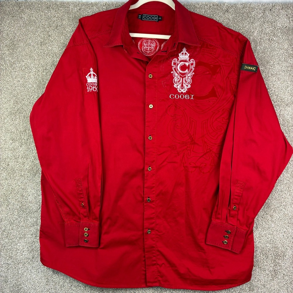 COOGI Mens Size XXL ed Embroidered Crest Long Sleeve Baroque Streetwear Hip Hop